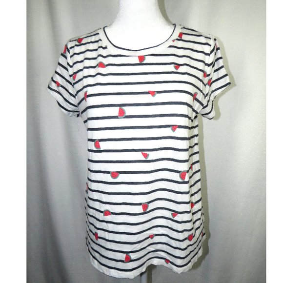 LOFT Striped Watermelon Print Women's Medium Vintage Soft Cotton Tee - Picture 5 of 7